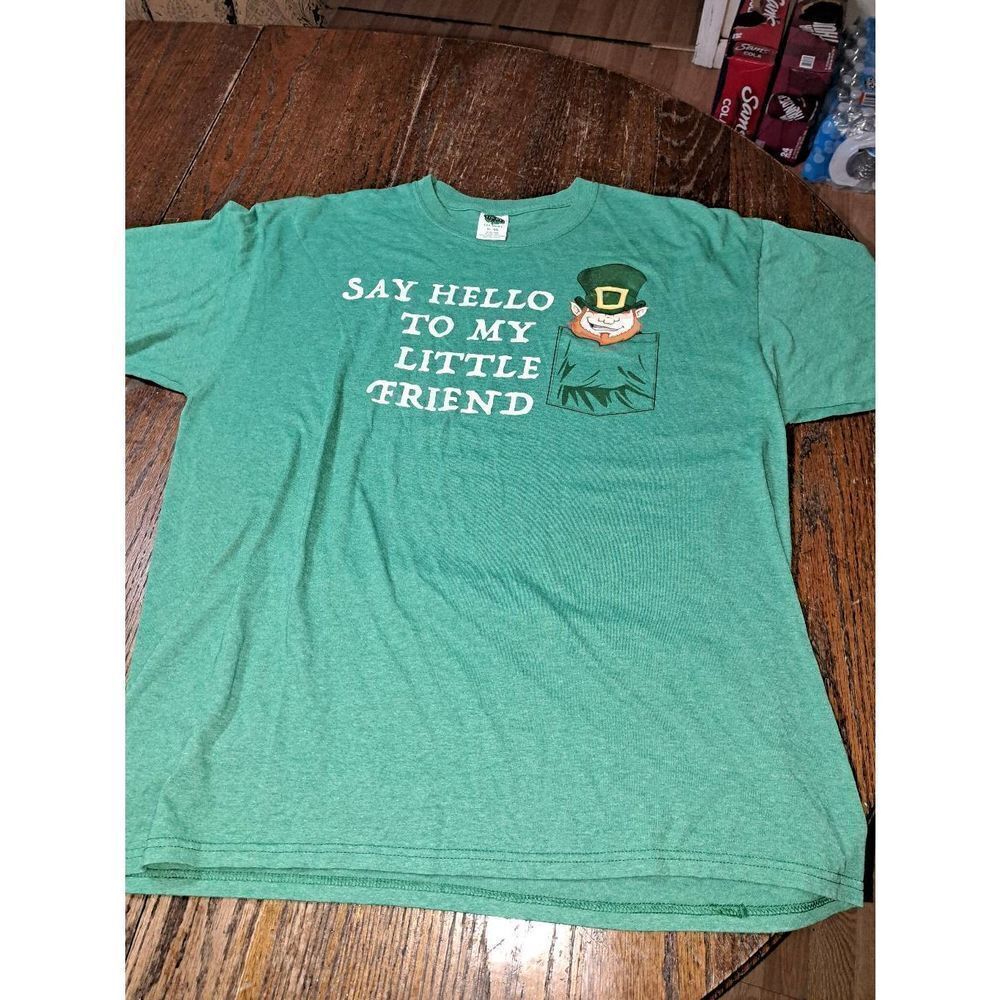 XL Lucky Tee Shirt Green Short Sleeve Crew Neck St Patrick Day Leprechaun Tshirt